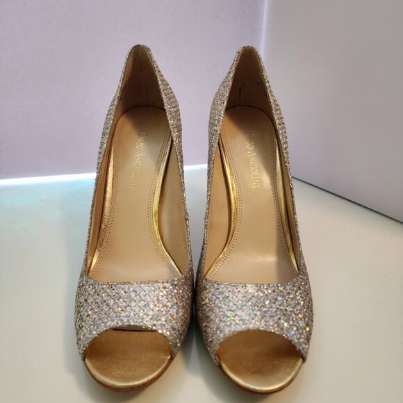 Enzo Angiolini Glitter Peep Toe Stiletto Heels - Picture 3 of 6